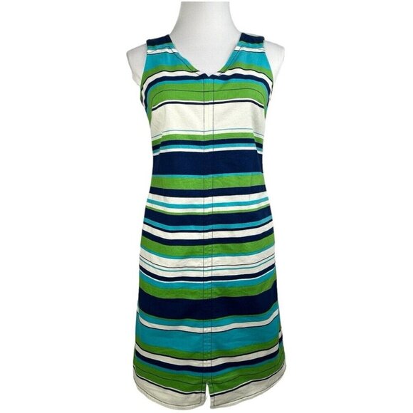 Talbots Women’s Blue Green Striped‎ Sleeveless Resortwear Sheath Dress 4P/C32 - Picture 1 of 10